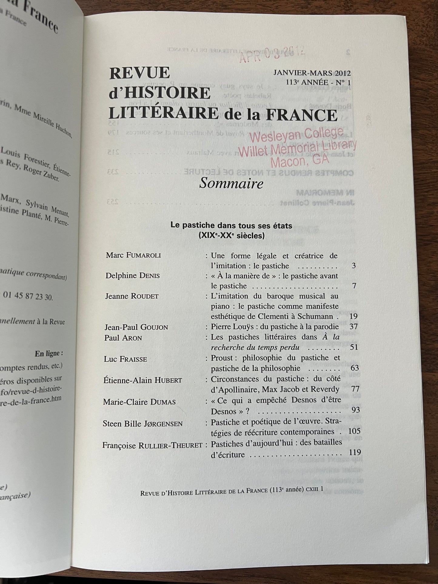 Revue d'Histoire Littéraire de la France